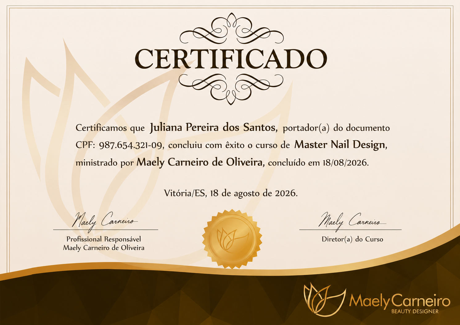 Certificado de conclusão do Master Nail Design